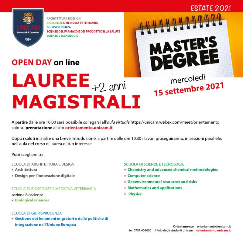 OPEN DAY online LAUREE MAGISTRALI Informatica Unicam